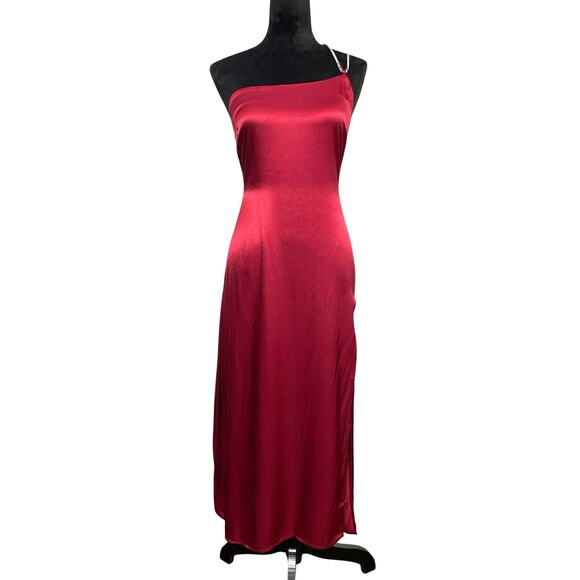 NWT- For Love & Lemons Satin Elora One Shoulder Rhinestone Dress - Picture 2 of 8